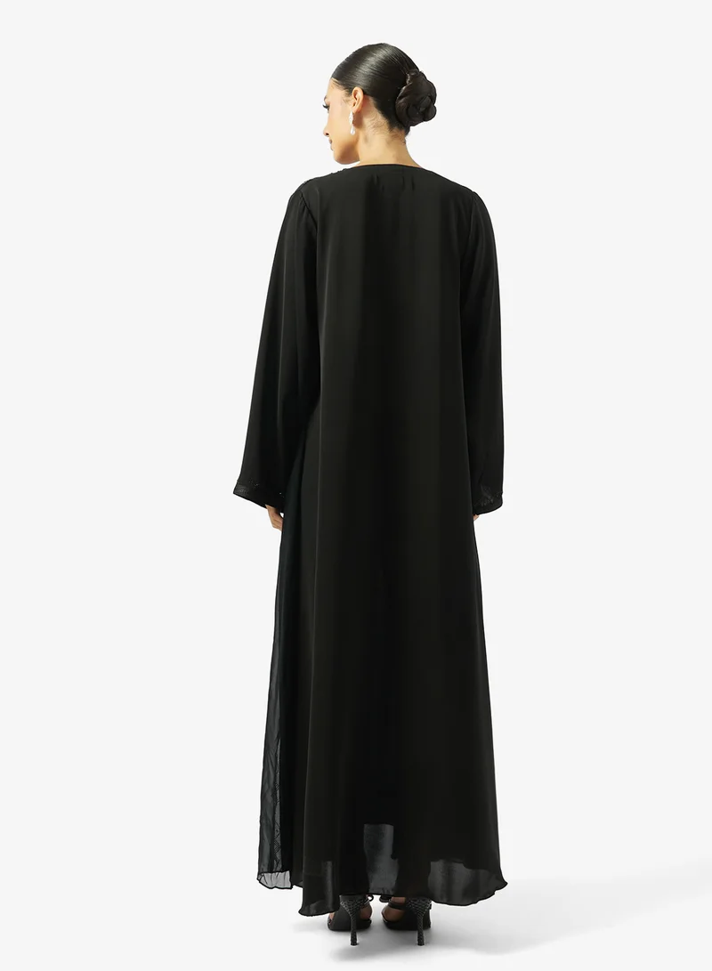 hayas closet Embellished Loose Fit V Neck Abaya